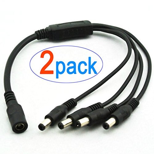 Book Cover 2-Pack 1 to 4 Way DC Power Splitter Cable 5.5mm x 2.1mm for CCTV Cameras DVR NVR LED Light Strip