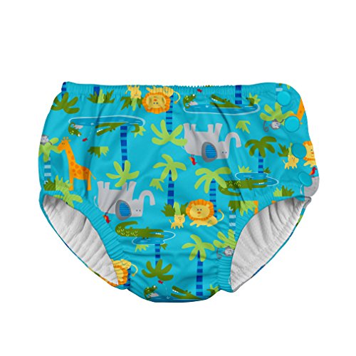 Book Cover i play. by green sprouts Boys' Snap Reusable Absorbent Swimsuit Diaper, Aqua Jungle, 9-12 Months Baby