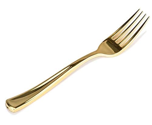 Book Cover Stock Your Home 125 Gold Plastic Forks, Looks Like Gold Cutlery - Solid, Durable and Heavy Duty Plastic Forks - Perfect Utensils for Parties, Weddings and Catering Events