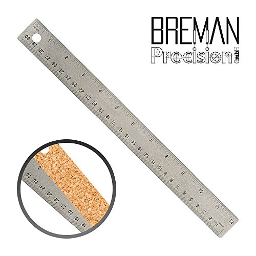 Book Cover Breman Precision Stainless Steel Metal Rulers | Straight Edge Rulers with Inch and Metric Graduations for School Office Engineering Woodworking | Flexible with Non-Slip Cork Base (12
