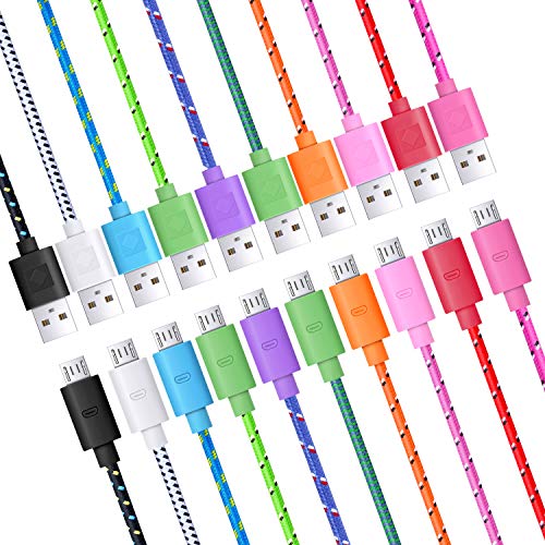 Book Cover Micro USB Cable, Pofesun 10Pack 10FT Android Charger Cord Long Nylon Braided Sync and Fast Charging Cables Compatible Galaxy J8 J7/S7 S6 Edge/Note5, Sony, Motorola, HTC, LG Android Tablets and More
