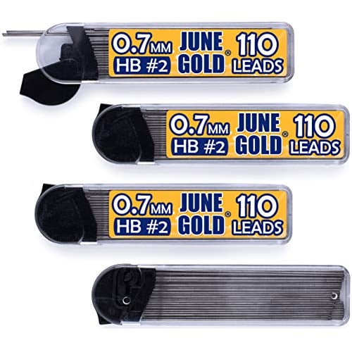 Book Cover June Gold 440 Pieces, 0.7 mm HB #2 Lead Refills, 110 Pieces Per Tube, Medium Thickness, Break Resistant Lead/Graphite (Pack of 4 Dispensers)