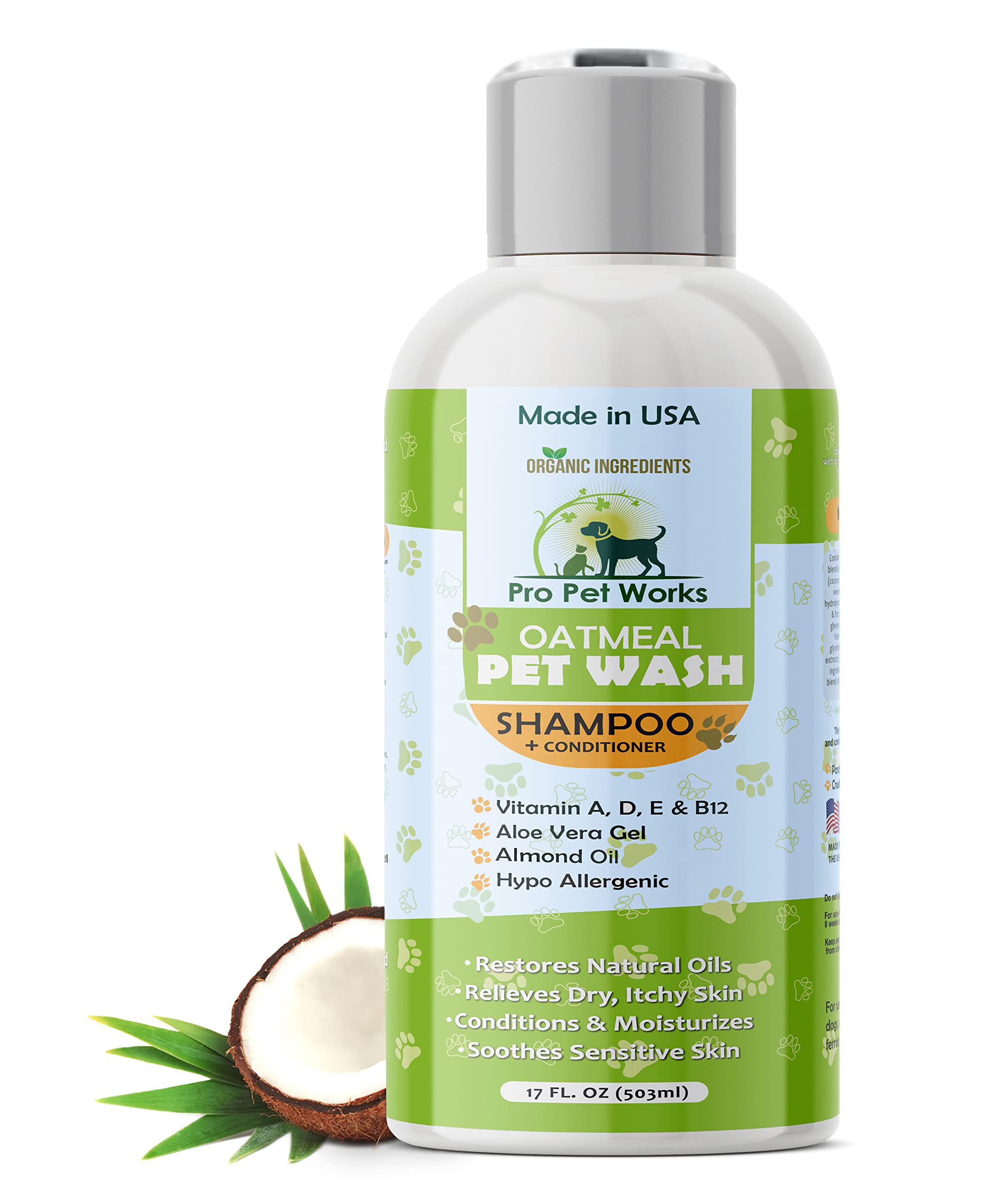 Book Cover Pro Pet Works All Natural Soap Free 5 in 1 Oatmeal Dog Shampoo and Conditioner-Deshedding Formula for Dandruff Allergies & Itchy Dry Sensitive Skin-Puppy Grooming for Smelly Dogs -17oz Oatmeal Pet Wash 17oz