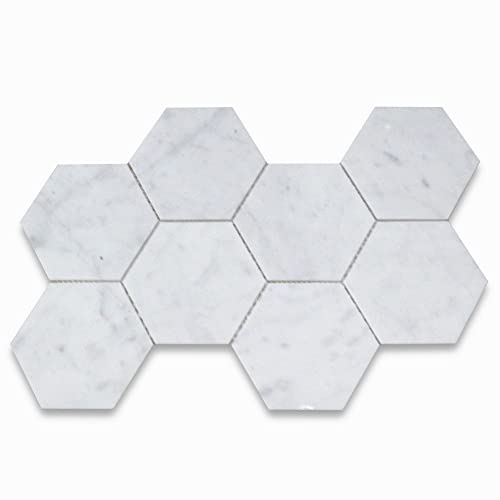 Book Cover Stone Center Online Carrara White Marble 5 inch Hexagon Mosaic Tile Honed Kitchen Bath Wall Floor Backsplash Shower (1 Sheet)