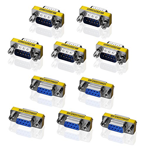 Book Cover SIENOC 5pcs 9 Pin RS-232 DB9 Male to Male 5pcs Female to Female Serial Cable Gender Changer Coupler Adapter Pack of 10