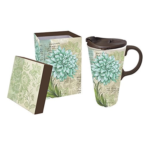 Book Cover Turquoise Dahlia 17 OZ Ceramic Perfect Cup - 4 x 5 x 7 Inches