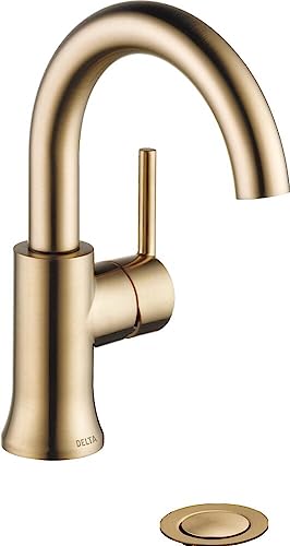 Book Cover Delta Faucet Trinsic Single Hole Bathroom Faucet, Gold Bathroom Faucet, Single Handle, Diamond Seal Technology, Drain Assembly, Champagne Bronze 559HA-CZ-DST