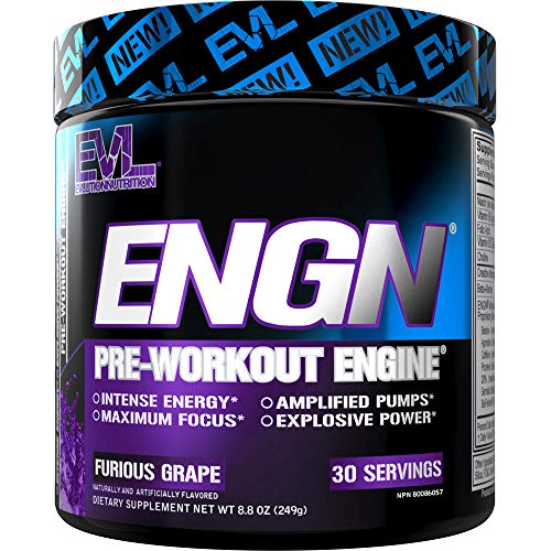 Book Cover Evlution Nutrition ENGN Pre-Workout, Pikatropin-Free, 30 Servings, Intense Pre-Workout Powder for Increased Energy, Power, and Focus (Furious Grape)