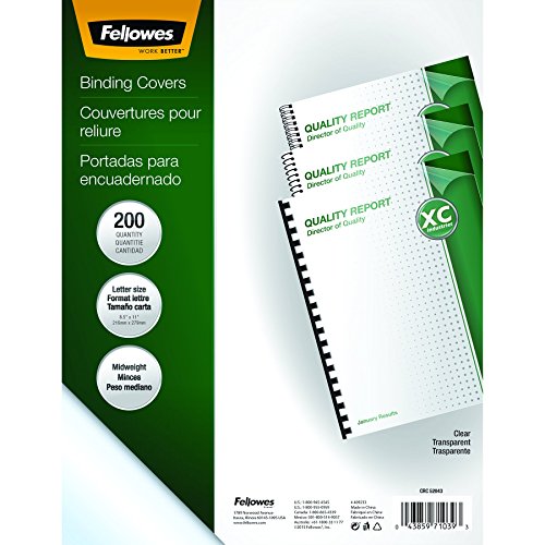 Book Cover Fellowes Crystals Clear PVC Binding Covers, 8mil Letter, 200 Pack (5204303)