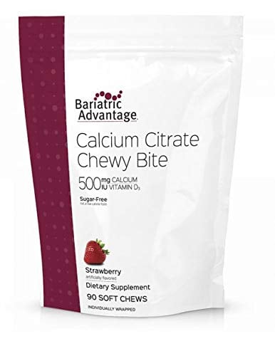 Book Cover Bariatric Advantage Calcium Citrate Chewy Bites,Sugar-Free Strawberry (90 count) 500mg