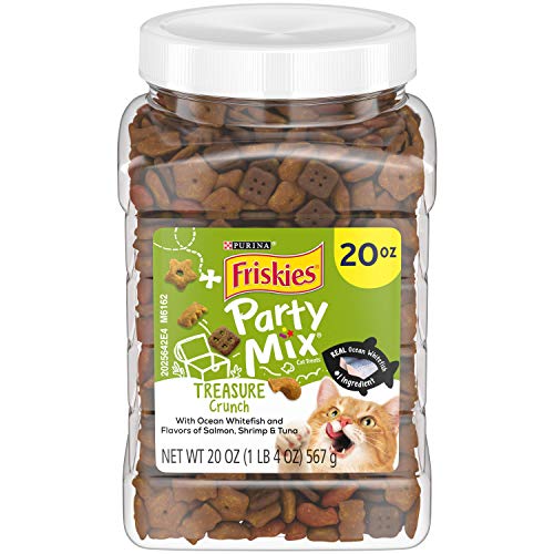 Book Cover Purina Friskies Made in USA Facilities Cat Treats, Party Mix Treasure Crunch - 20 oz. Canister