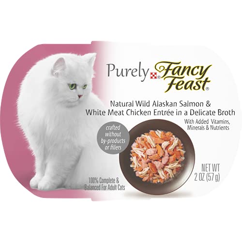 Book Cover Purina Fancy Feast Natural Wet Cat Food, Purely Wild Alaskan Salmon & White Meat Chicken Entree - (10) 2 oz. Trays