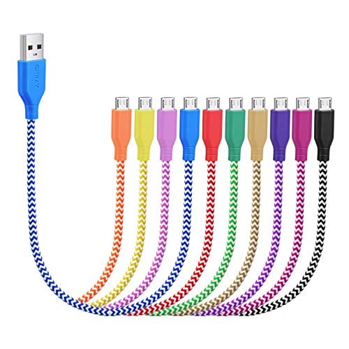 Book Cover Micro USB Cable 1ft, OKRAY 10-Pack Short Colorful Nylon Braided Micro USB 2.0 Fast Charge & Sync Android Charger Cable Cord Compatible with Samsung Galaxy J3/J7 S7/S6 Edge Note 5 4, G3/K20, Power Bank