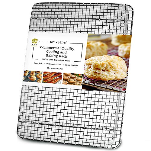 Book Cover Ultra Cuisine 100% Stainless Steel Cooling and Baking Rack fits Jelly Roll Sheet Pan - Cool Cookies, Cake, Bread, Pie - Oven Safe Wire Grid for Roasting, Cooking, Grilling, BBQ, Smoking (10