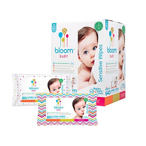 Book Cover Baby Wipes by bloom BABY | Unscented | For Sensitive Skin | Formulated for Diaper Area | Water-Based | Infused with Plant-Derived Vitamins | Hypoallergenic | Textured & Thick 8â€x7â€ Wipes | 640 Count