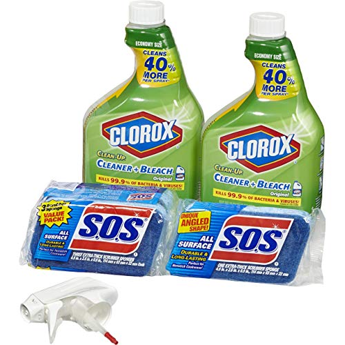 Book Cover Clorox Clean-Up Bleach Cleaner Spray and S.O.S All Surface Scrubber Sponge Value Pack - Two 32 Ounce Bottles and 4 Sponges