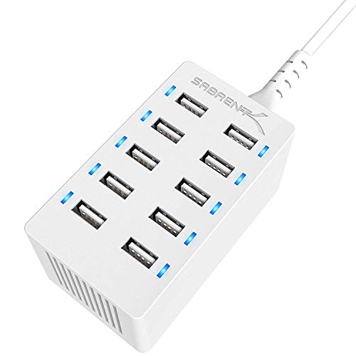 Book Cover SABRENT 60 Watt (12 Amp) 10-Port [UL Certified] Family-Sized Desktop USB Rapid Charger. Smart USB Charger with Auto Detect Technology [White] (AX-TPCS-W)