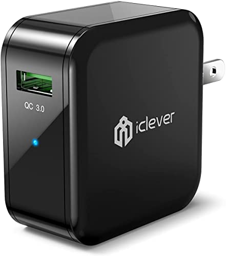 Book Cover Quick Charge 3.0 USB Wall Charger, 24W iClever Qualcomm Fast Charger (Quick Charge 2.0 Compatible) for Samsung Galaxy S10e/S8/S7/S6/Plus; Note 9/8, LG G7/V40/V30+, HTC 10, iPhone 12/Mini/Pro Max