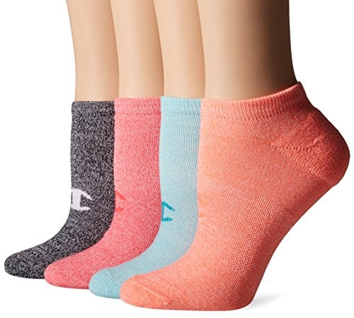 Book Cover Champion Women's Double Dry 4-Pack Performance No Show Socks-Heathers