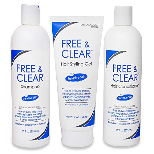 Book Cover FREE AND CLEAR Shampoo 12 oz - Conditioner 12 oz - Styling Gel 7 oz - THREE ITEM VALUE SET - Dermatologist Recommended - Sulfate Free - Fragrance Free - Best Shampoo and Conditioner Set