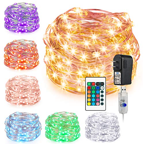 Book Cover Kohree LED Fairy String Lights, Battery Powered Multi Color Changing Twinkle Lights with Romote, 33FT 100 LED with Romote and USB for Indoor Outdoor, 16 Color