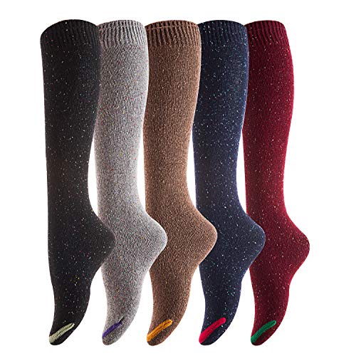 Book Cover Meso Women's 5 Pairs Pack Soft Durable Knee High Cotton Socks M158212 Size 6-9