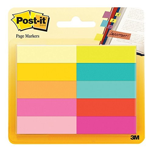 Book Cover Post-it Page Markers, Assorted Bright Colors, 1/2 x 2-Inches, 50-Markers/Pad, 10-Pads/Pack, 2-Pack