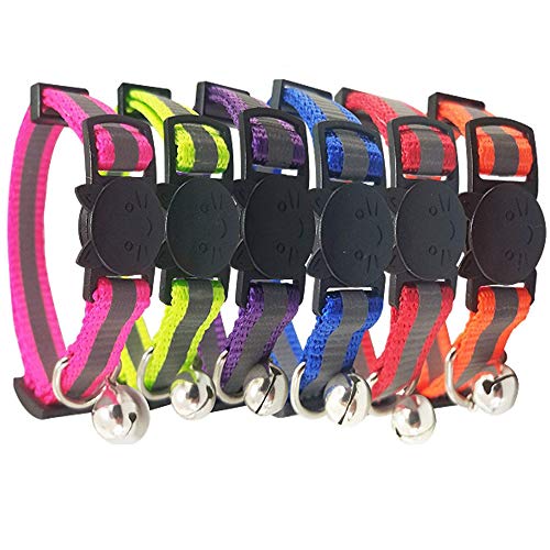 Book Cover Bemix Pets Reflective Cat Collar with Bell, Set of 3, Solid, Nylon, Mixed Colors, Cool Cat Collars, for Small Dogs