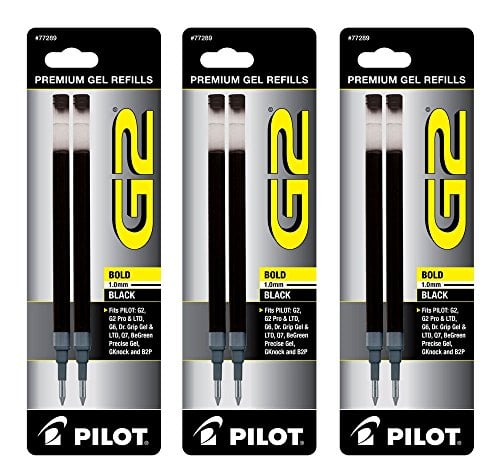 Book Cover Pilot G2 Gel Ink Refill, for Rolling Ball Pens, Bold Point, Black Ink, = 6 Refills by Pilot