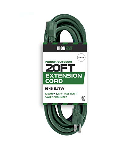 Book Cover Iron Forge Cable 16/3 SJTW Green Extension Cable with 3 Prong, 20 Feet