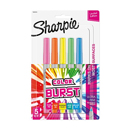 Book Cover Sharpie Color Burst Permanent Markers, Ultra-Fine Point, Assorted, 5/Pack (1948353)