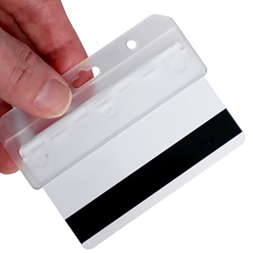 Book Cover 5 Pack - Rigid Plastic Horizontal Half Card ID Badge Holders - Hard Plastic Easy Access Swipe Card Holders by Specialist ID