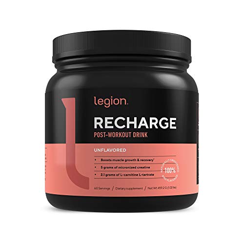 Book Cover Legion Recharge Post Workout Supplement - All Natural Muscle Builder & Recovery Drink with Micronized Creatine Monohydrate. Naturally Sweetened & Flavored (Unflavored) 60 Serving