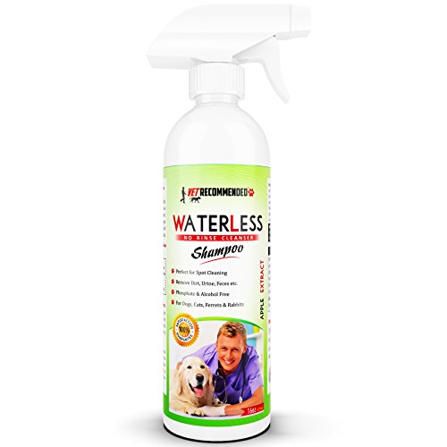 Book Cover Vet Recommended Waterless Dog Shampoo No Rinse Dry Shampoo for Dogs (16oz/473ml), Detergent and Alcohol Free, Apple Extract - Perfect for Spot Cleaning The Dog Coat - Made in USA
