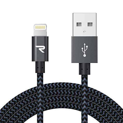 Book Cover iPhone Charger Cable 6.5ft- RAMPOW MFi Certified & Nylon Braided - Long Lightning Cable - Fast Charging & Sync - iPhone Cable for iPhone 12 Pro Max 12 Mini 11 Pro Max SE XS XR X iPad iPod - Space Gray