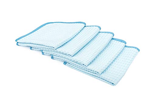 Book Cover The Rag Company (5-Pack) 16 in. x 16 in. Premium South Korean 70/30 Blend 400gsm Waffle-Weave Microfiber Detailing and Drying Towels