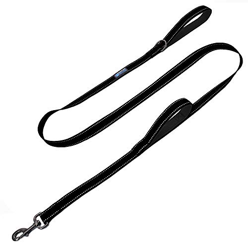 Book Cover Max and Neo Double Handle Traffic Dog Leash Reflective - We Donate a Leash to a Dog Rescue for Every Leash Sold (Black, 6 FT)
