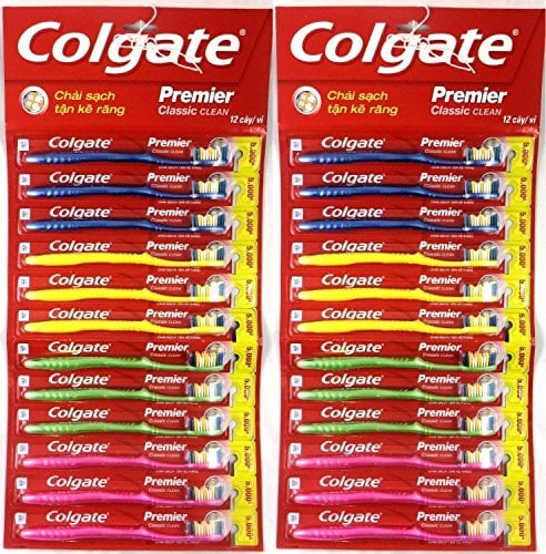 Book Cover Colgate Toothbrush Premier Classic Clean Medium (Pack of 24) (Brush color and style may vary)