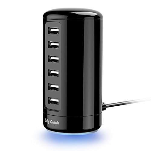 Book Cover USB Charger, Jelly Comb Universal 6 Ports Desktop USB Charging Station with Smart Identification Technology for iPhone, iPad, Android and Virtually All Other USB Enabled Devices, Black