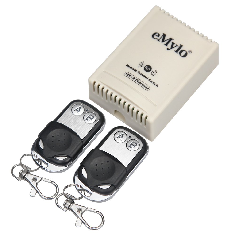 Book Cover eMylo DC 12V 2CH RF Relay Smart Wireless Remote Control Light Switch Garage Door Remote Opener 433Mhz Transmitter with Relay Receiver