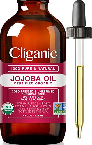 Book Cover Cliganic USDA Organic Jojoba Oil, 100% Pure (4oz Large) | Natural Cold Pressed Unrefined Hexane Free Oil for Hair & Face | Base Carrier Oil | Cliganic 90 Days Warranty