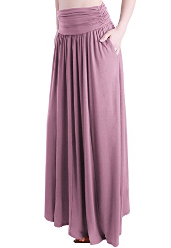 Book Cover TRENDY UNITED Women's Rayon Spandex High Waist Shirring Maxi Skirt with Pockets