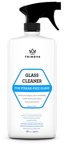 Book Cover Premium Glass & Mirror Streak Free Cleaner- Best For Windows, Mirrors, Windshields - Wash Away Dirt, Grease, Smudges, Sap, Bugs & More - Indoor & Outdoor - 18 OZ - TriNova