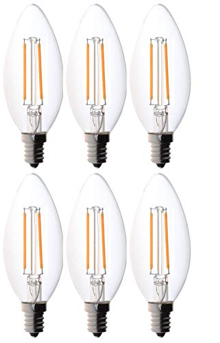 Book Cover Bioluz LED 40W Filament Candelabra Bulb, E12 Base High Efficiency LED Candle Bulbs, UL Listed, Pack of 6
