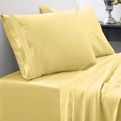 Book Cover 1800 Thread Count Sheet Set - Soft Egyptian Quality Brushed Microfiber Hypoallergenic Sheets - Luxury Bedding Set with Flat Sheet, Fitted Sheet, 2 Pillow Cases, Full, Yellow