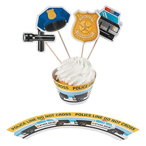 Book Cover Fun Express - Police Party Cupcake Collars W/picks for Birthday - Party Supplies - Serveware & Barware - Misc Serveware & Barware - Birthday - 100 Pieces