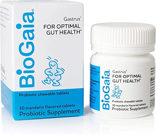 Book Cover BioGaia Gastrus Chewable Tablets, Adult Probiotic Supplement for Stomach Discomfort, Constipation, Gas, Bloating, Regularity, Non-GMO, 30 Tablets, 1 Pack