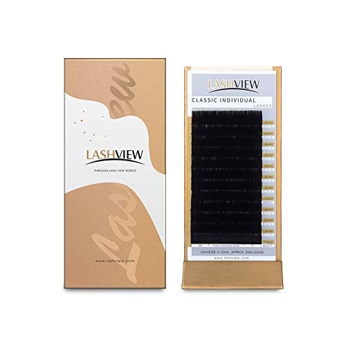 Book Cover LASHVIEW Silk Fake Eyelash Extensions C Curl 13mm 0.20 Thickness Thick Lashes Semi-Permanent Eyelashes Natural Individual Application for Professional Salon Use