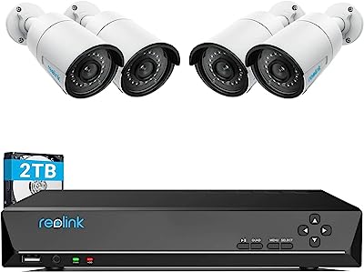 Book Cover Reolink 4MP 8CH PoE Video Surveillance System, 4pcs Wired Outdoor 1440P PoE IP Cameras, 5MP 4MP Supported 8 Channel NVR Security System with 2TB HDD for 24/7 Recording RLK8-410B4