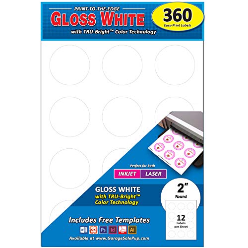 Book Cover Pack of 360 Permanent Print-to-The-Edge Round Labels, Laser/Inkjet, 2-Inch, Glossy White